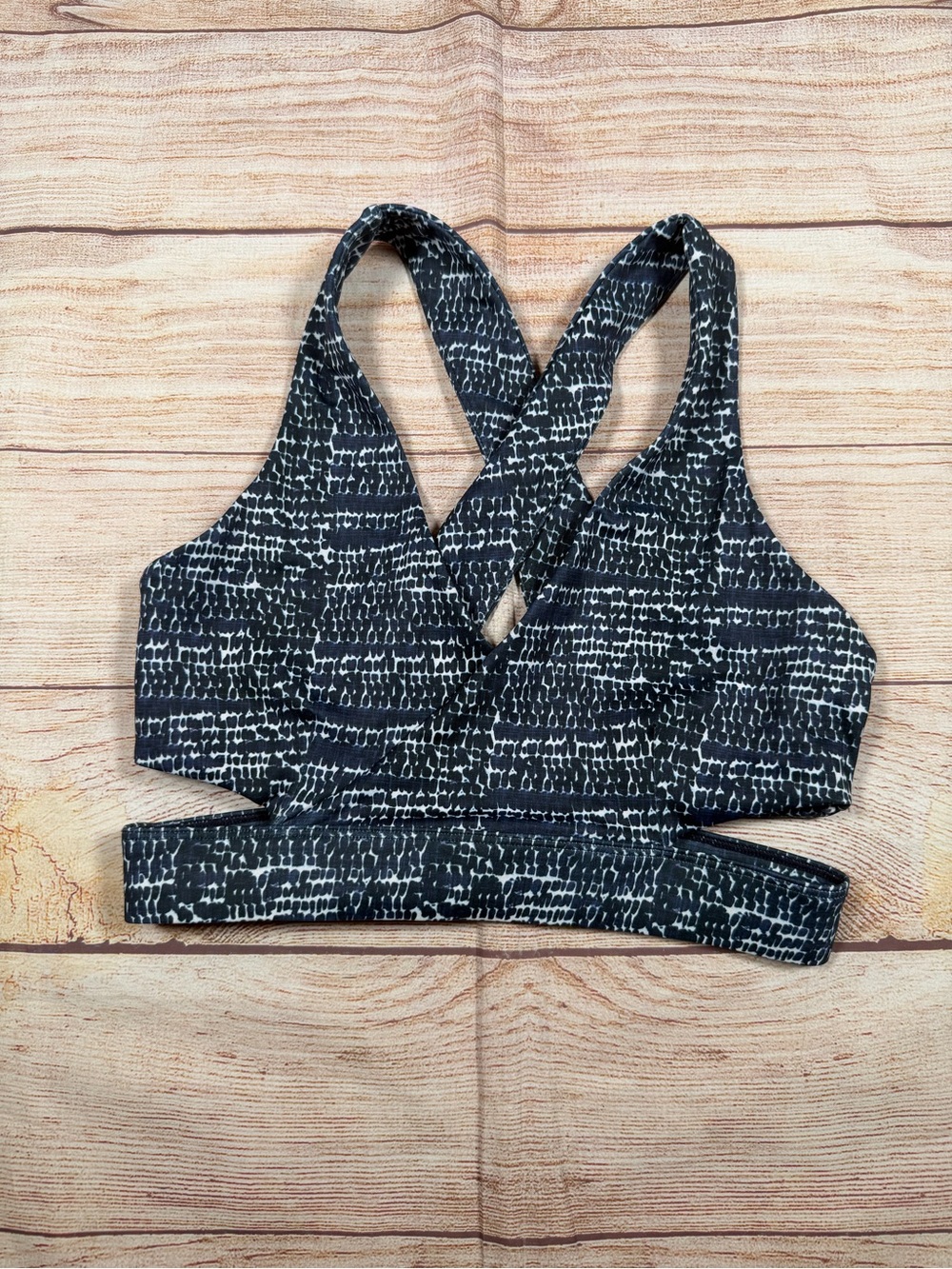 Cleo Harper Navy and White Abstract Print Active Bra